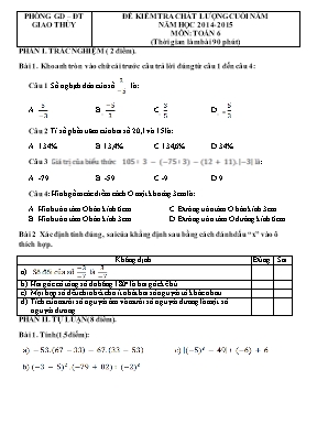 Đề kiểm tra chất lượng cuối năm môn Toán Lớp 6 - Năm học 2014-2015 - Phòng giáo dục và đào tạo huyện Giao Thủy